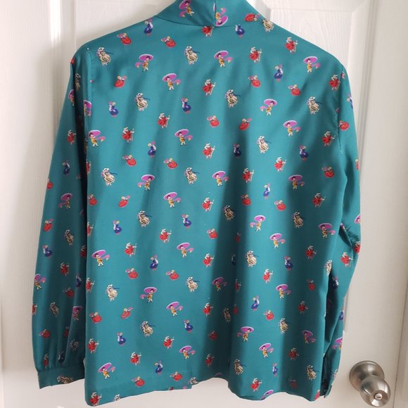 Vintage Necktie Blouse in Dancing Ladies Print - Picture 5 of 7